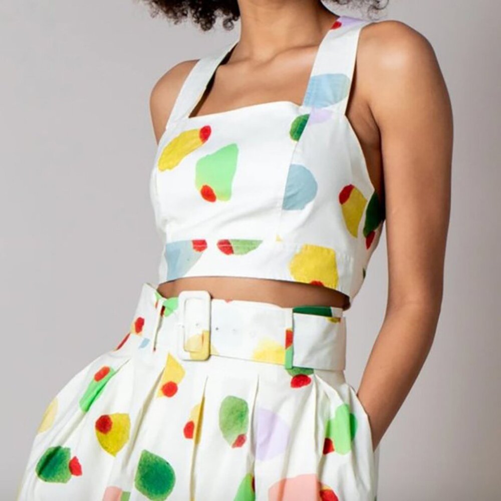 Rachel Antonoff Filthy Martini Olive Print Antonia Crop Top Dots Circles M